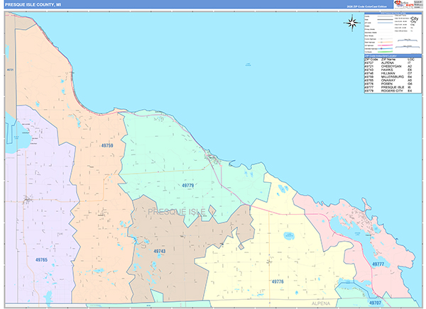 Presque Isle County, MI Zip Code Map